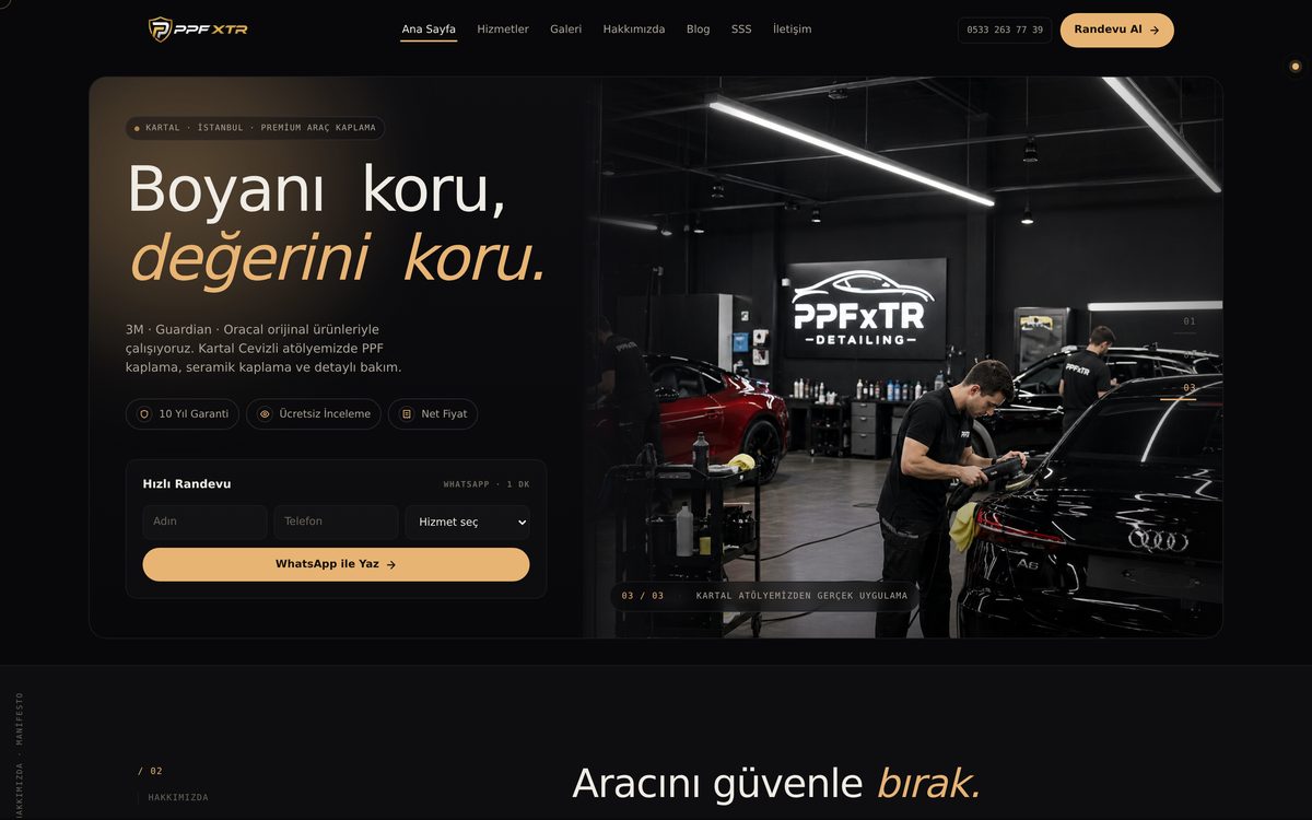 PpfxTR — araç koruma ve kaplama işletmesinin web sitesi