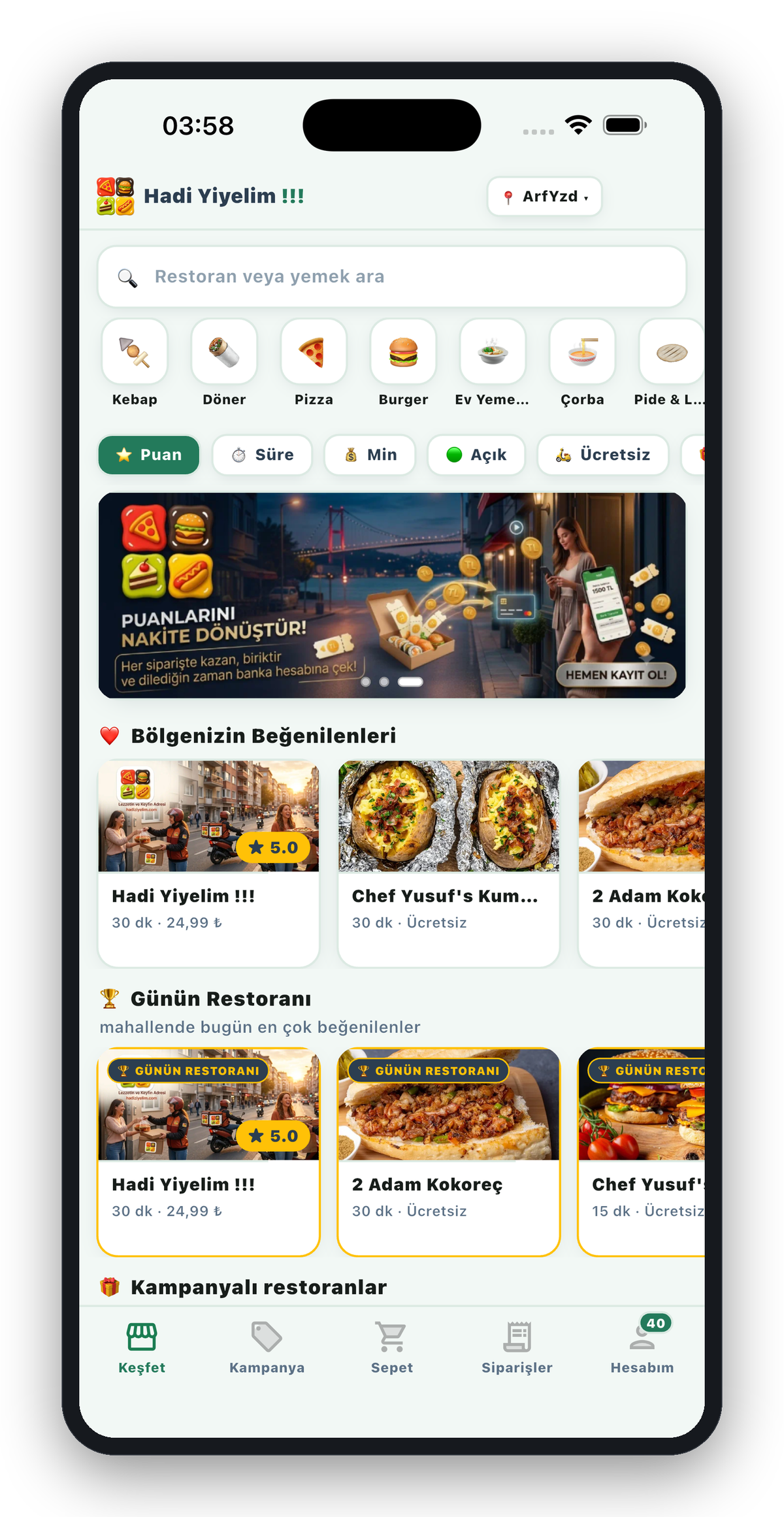 Hadi Yiyelim !!! müşteri uygulaması — restoran listesi